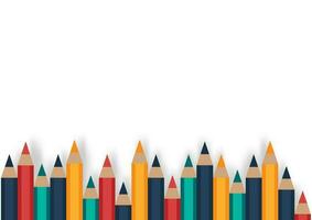 Back to school and education concept. Set of sharpened colored pencils or crayons on white background with copy space. Flat design for a banner. The art and study pictures in the classroom. vector