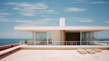 A picture of a house infront of a bright clear sky, photo