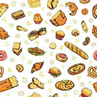 Colored hand drawn bread and bakery pattern vector