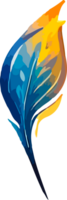 Watercolor bright feather in neon colors. Bright feather of a firebird or peacock. png