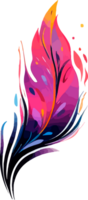Watercolor bright feather in neon colors. Bright feather of a firebird or peacock. png