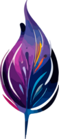 Watercolor bright feather in neon colors. Bright feather of a firebird or peacock. png