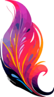 Watercolor bright feather in neon colors. Bright feather of a firebird or peacock. png