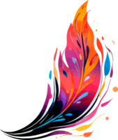 Watercolor bright feather in neon colors. Bright feather of a firebird or peacock. png