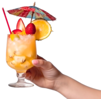 GLASS WITH TROPICAL COCKTAIL IN HAND png