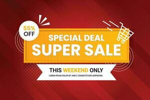 Sale banner promotion with the red background and super offer banner template with editable text effect vector