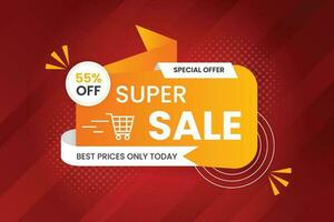 Super sale  banner promotion with the red background and super offer banner template with editable text effect vector