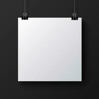 White blank square paper poster on the light grey background, vector mockup illustration