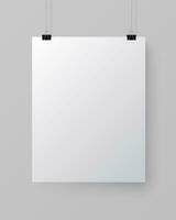 White blank vertical paper poster on the light grey background, vector mockup illustration