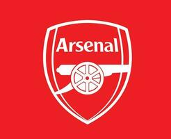 Arsenal Club Logo White Symbol Premier League Football Abstract Design Vector Illustration With Red Background