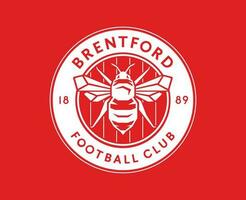 Brentford Club Logo White Symbol Premier League Football Abstract Design Vector Illustration With Red Background