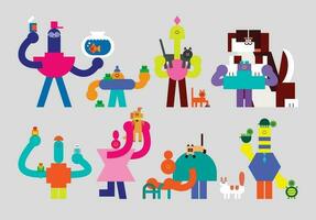 Set of Pet Owner Humanoids Flat Geometric Character Design vector