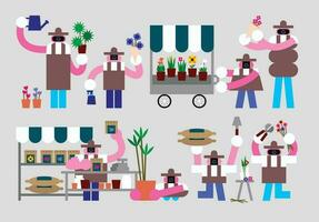 Set of Florist Humanoids Flat Geometric Character Design vector