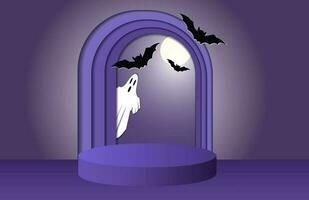 Podium for the presentation of goods on an violet studio background, the concept of Halloween sales, shopping, product advertising vector