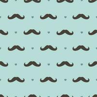 Seamless pattern with mustaches and hearts on a blue background. Vector graphics.