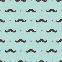 Seamless pattern with mustaches and hearts on a blue background. Vector graphics.