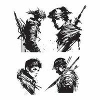 Silhouette Hunter Man Vector set