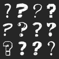 Hand drawn question mark set, vector illustration on black background