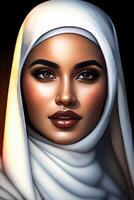Painting of woman wearing hijab photo