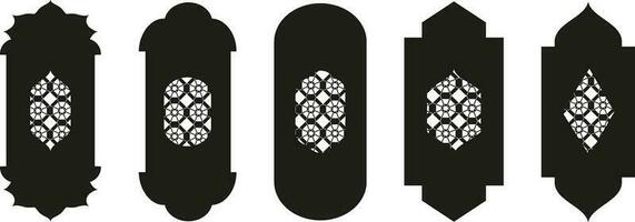 Set of black and white silhouettes of Islamic windows.Arab frame set.Ramadan kareem simbol icon. vector