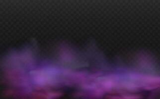 realista de miedo místico niebla en noche Víspera de Todos los Santos. púrpura venenoso gas, polvo y fumar efecto en transparente oscuro fondo.vector ilustración. vector