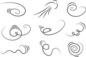 Outline drawing of a breath of wind.Wind blow  set in line style.Wave flowing illustration with hand drawn doodle cartoon style. vector