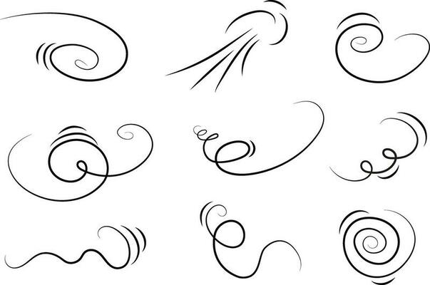 Outline drawing of a breath of wind.Wind blow  set in line style.Wave flowing illustration with hand drawn doodle cartoon style.