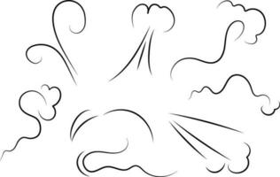 Outline drawing of a breath of wind.Wind blow  set in line style.Wave flowing illustration with hand drawn doodle cartoon style. vector