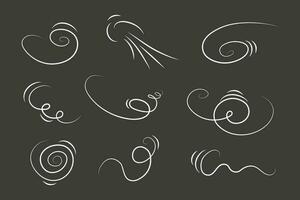 Outline drawing of a breath of wind.Wind blow  set in line style.Wave flowing illustration with hand drawn doodle cartoon style. vector