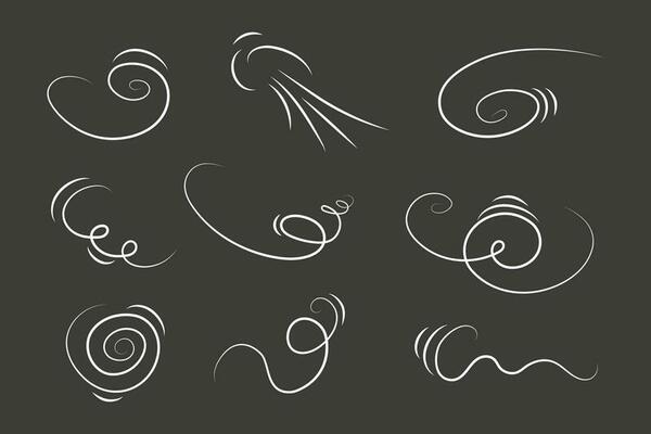 Outline drawing of a breath of wind.Wind blow  set in line style.Wave flowing illustration with hand drawn doodle cartoon style.