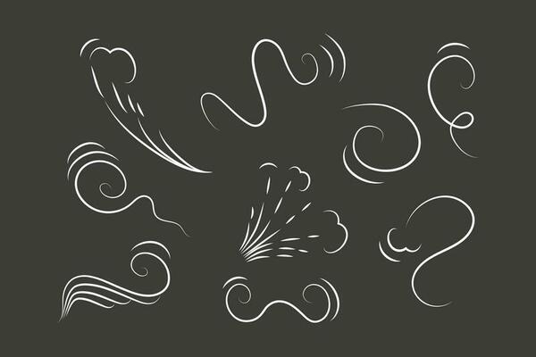 Outline drawing of a breath of wind.Wind blow  set in line style.Wave flowing illustration with hand drawn doodle cartoon style.