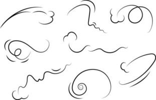 Outline drawing of a breath of wind.Wind blow  set in line style.Wave flowing illustration with hand drawn doodle cartoon style. vector