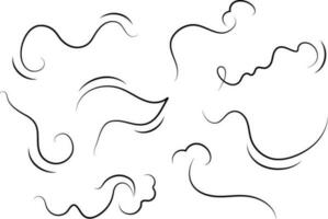 Outline drawing of a breath of wind.Wind blow  set in line style.Wave flowing illustration with hand drawn doodle cartoon style. vector