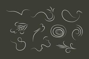 Outline drawing of a breath of wind.Wind blow  set in line style.Wave flowing illustration with hand drawn doodle cartoon style. vector