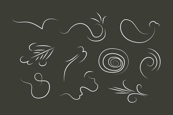 Outline drawing of a breath of wind.Wind blow  set in line style.Wave flowing illustration with hand drawn doodle cartoon style.