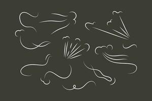 Outline drawing of a breath of wind.Wind blow  set in line style.Wave flowing illustration with hand drawn doodle cartoon style. vector