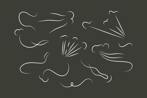 Outline drawing of a breath of wind.Wind blow  set in line style.Wave flowing illustration with hand drawn doodle cartoon style.