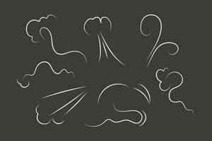 Outline drawing of a breath of wind.Wind blow  set in line style.Wave flowing illustration with hand drawn doodle cartoon style. vector