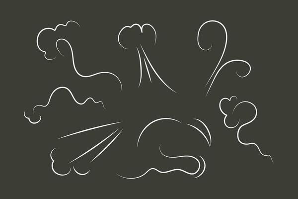 Outline drawing of a breath of wind.Wind blow  set in line style.Wave flowing illustration with hand drawn doodle cartoon style.