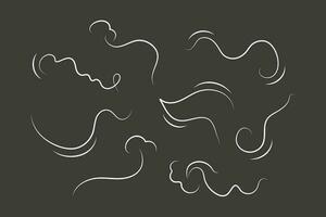 Outline drawing of a breath of wind.Wind blow  set in line style.Wave flowing illustration with hand drawn doodle cartoon style. vector