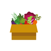 Fresh healthy vegetables and fruits in a delivery box, online grocery shopping concept png