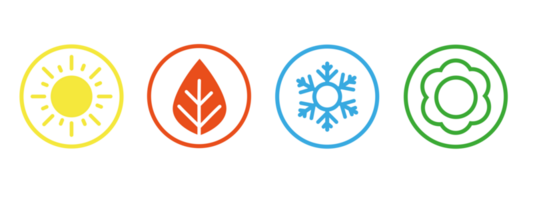 A set of colorful icons of the seasons. The seasons winter, spring, summer and autumn png