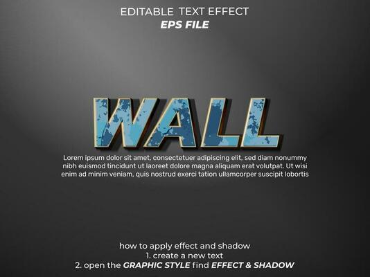 wall text effect, font editable, typography, 3d text. vector template