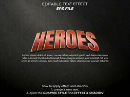 heroes text effect, font editable, typography, 3d text. vector template