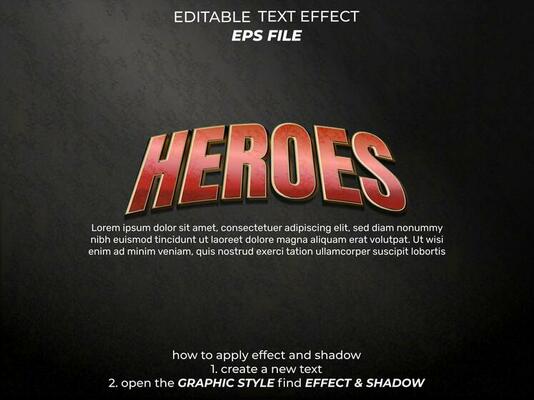 heroes text effect, font editable, typography, 3d text. vector template