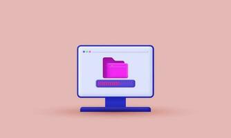 3d style rendering illustration download folder on icon trendy style symbols isolated on background vector