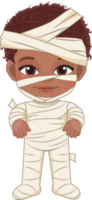 Halloween day with cute American African boy wear Mummy costume cartoon character png