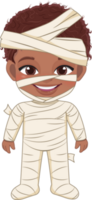 Halloween day with cute American African boy wear Mummy costume cartoon character png