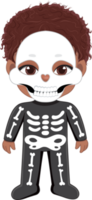 Halloween day with American African boy wear Skeleton Ghost costume cartoon character png