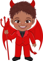 Halloween Tag mit amerikanisch afrikanisch Junge tragen Teufel Kostüm Karikatur Charakter png